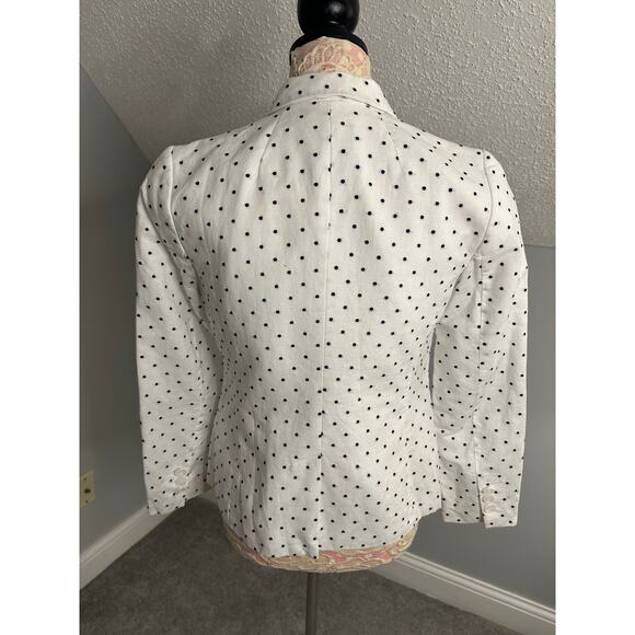 EUC Talbots linen blend white blue polkadot two button blazer Sz 4 Petite - Picture 3 of 10